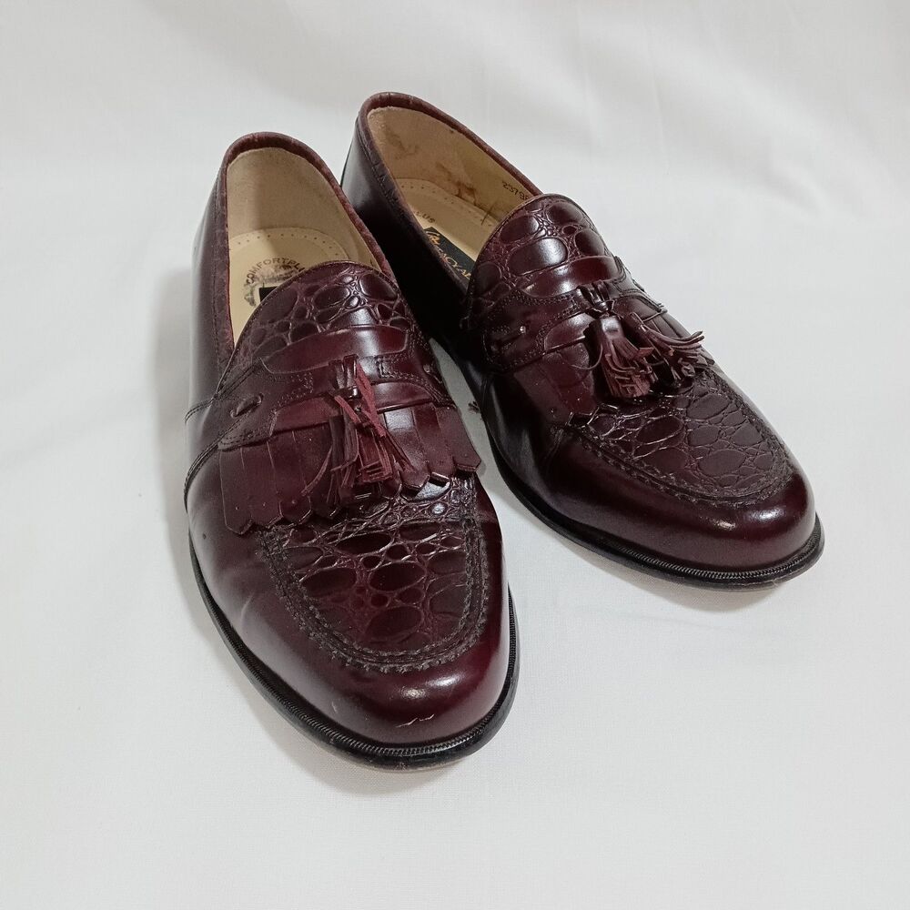 Stacy Adams Comfort Plus Kilt Tassel Loafers Burgundy Croc Embossed Mens 12 M